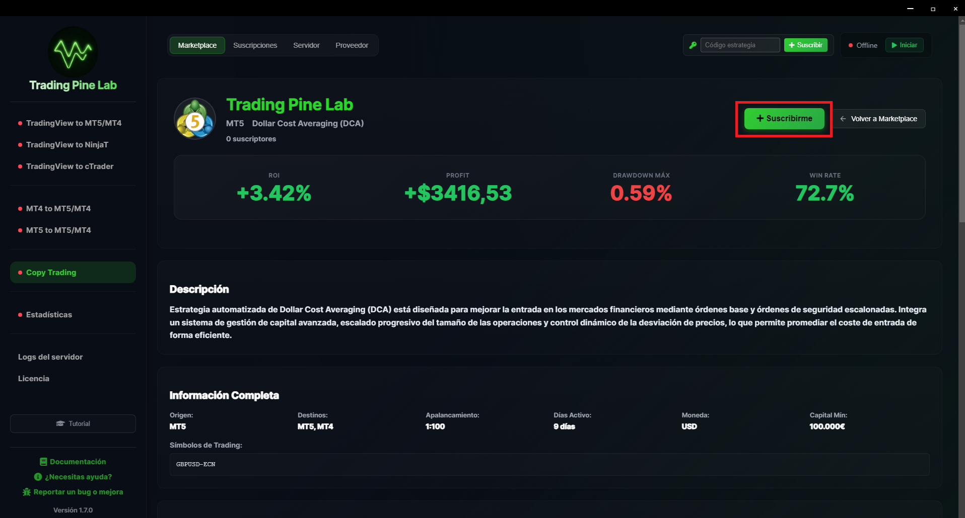 Proceso de suscripción